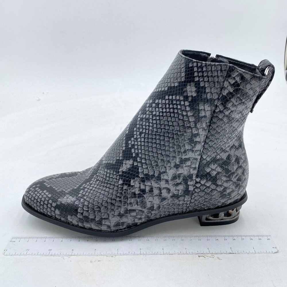 Black Snake Print Closed Toe Comfort Zipper Chunky Heels Ankle Boots Fancy Shoes